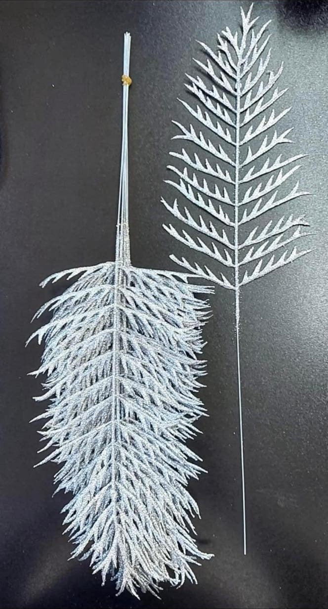 Frunze decorative argintii cu sclipici - 12 buc/set