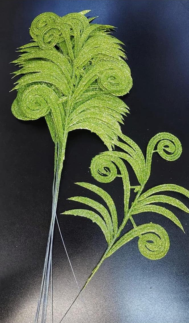 Frunze decorative verzi cu sclipici - 12 buc/set