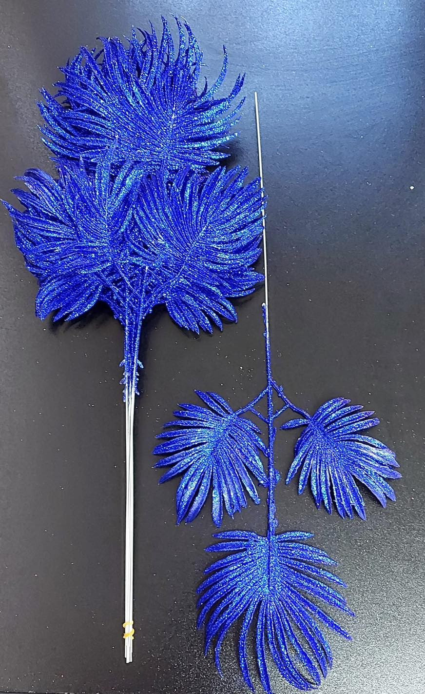 Frunze decorative palmier albastru închis cu sclipici - 12 buc/set