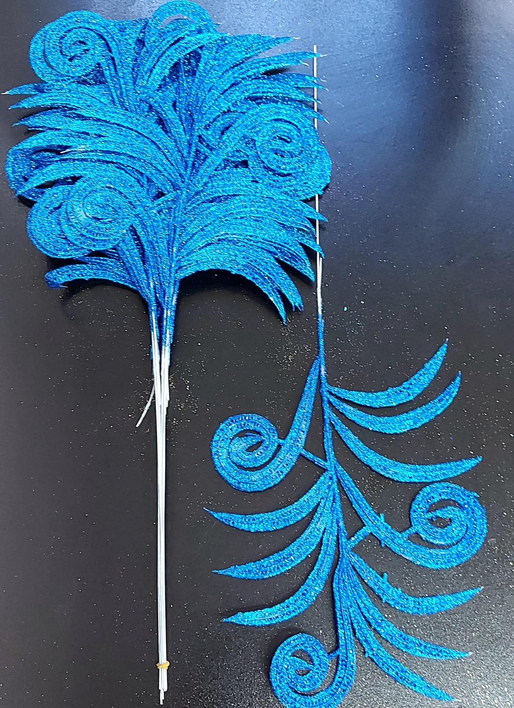 Frunze decorative albastre cu sclipici - 12 buc/set