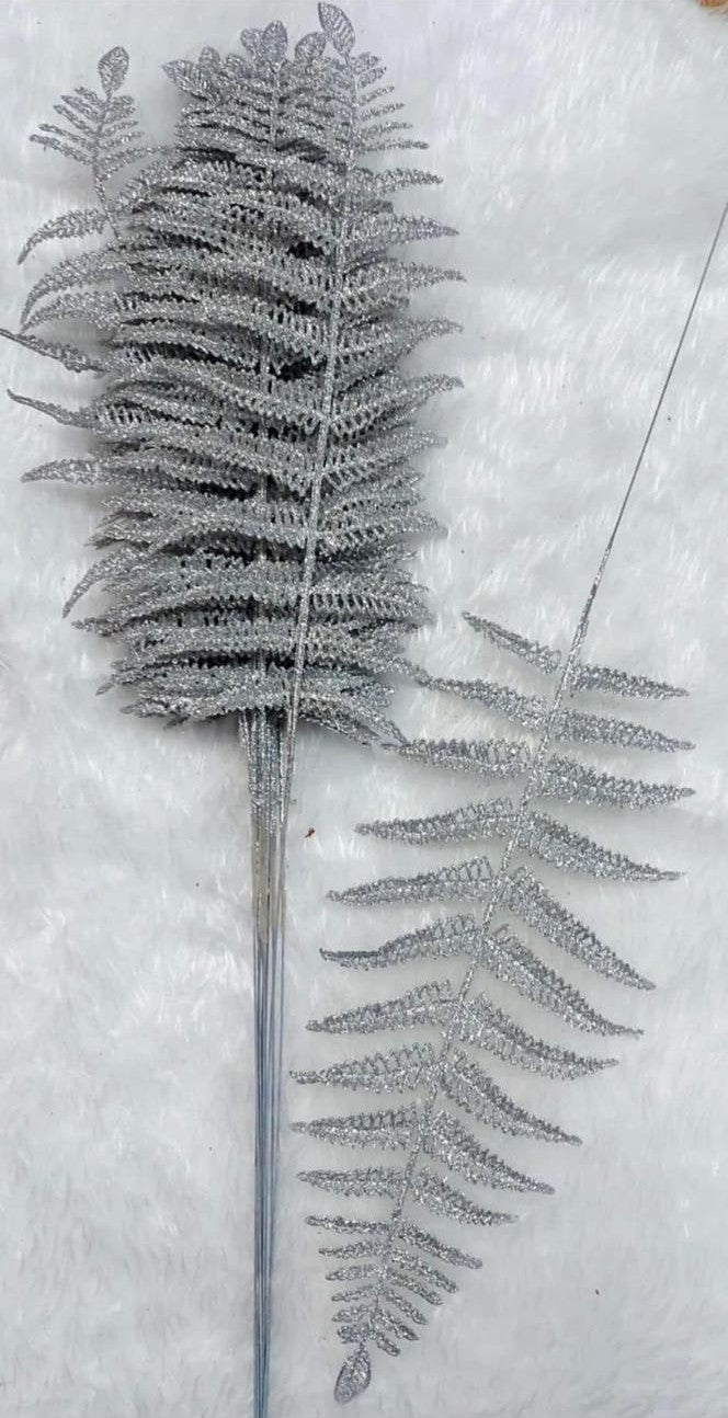 Frunze decorative argintii cu sclipici - 12 buc/set