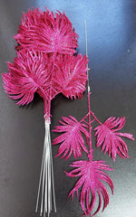 Frunze decorative palmier fucsia cu sclipici - 12 buc/set
