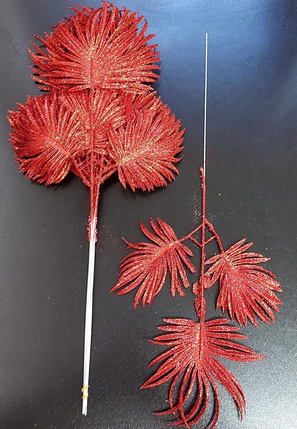 Frunze decorative palmier roșu cu sclipici - 12 buc/set