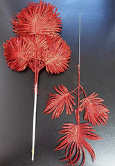 Frunze decorative palmier roșu cu sclipici - 12 buc/set