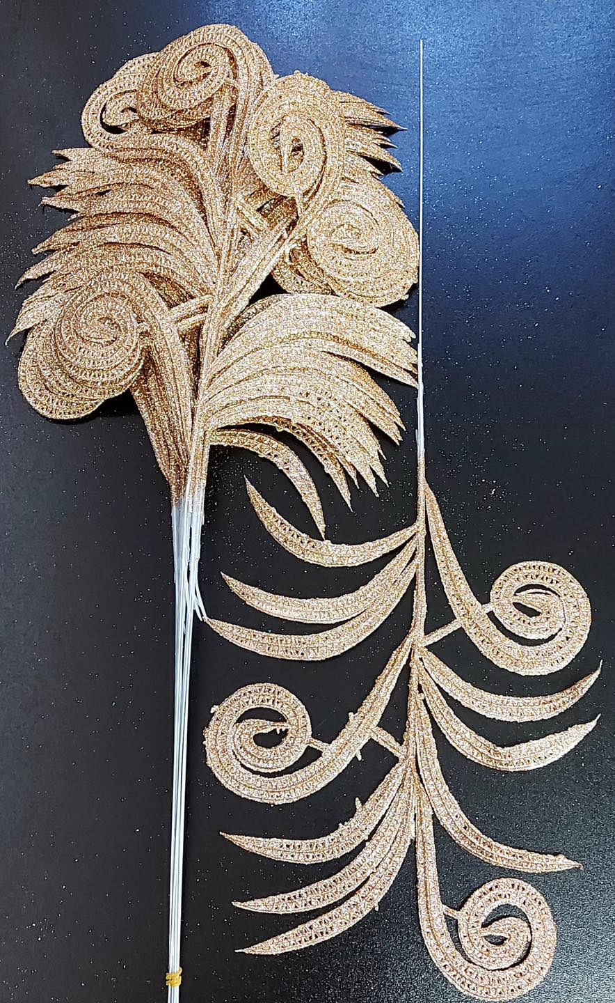 Frunze decorative champagne cu sclipici - 12 buc/set