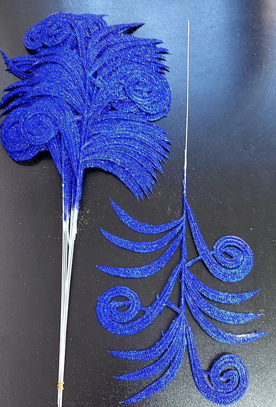 Frunze decorative albastru închis cu sclipici - 12 buc/set