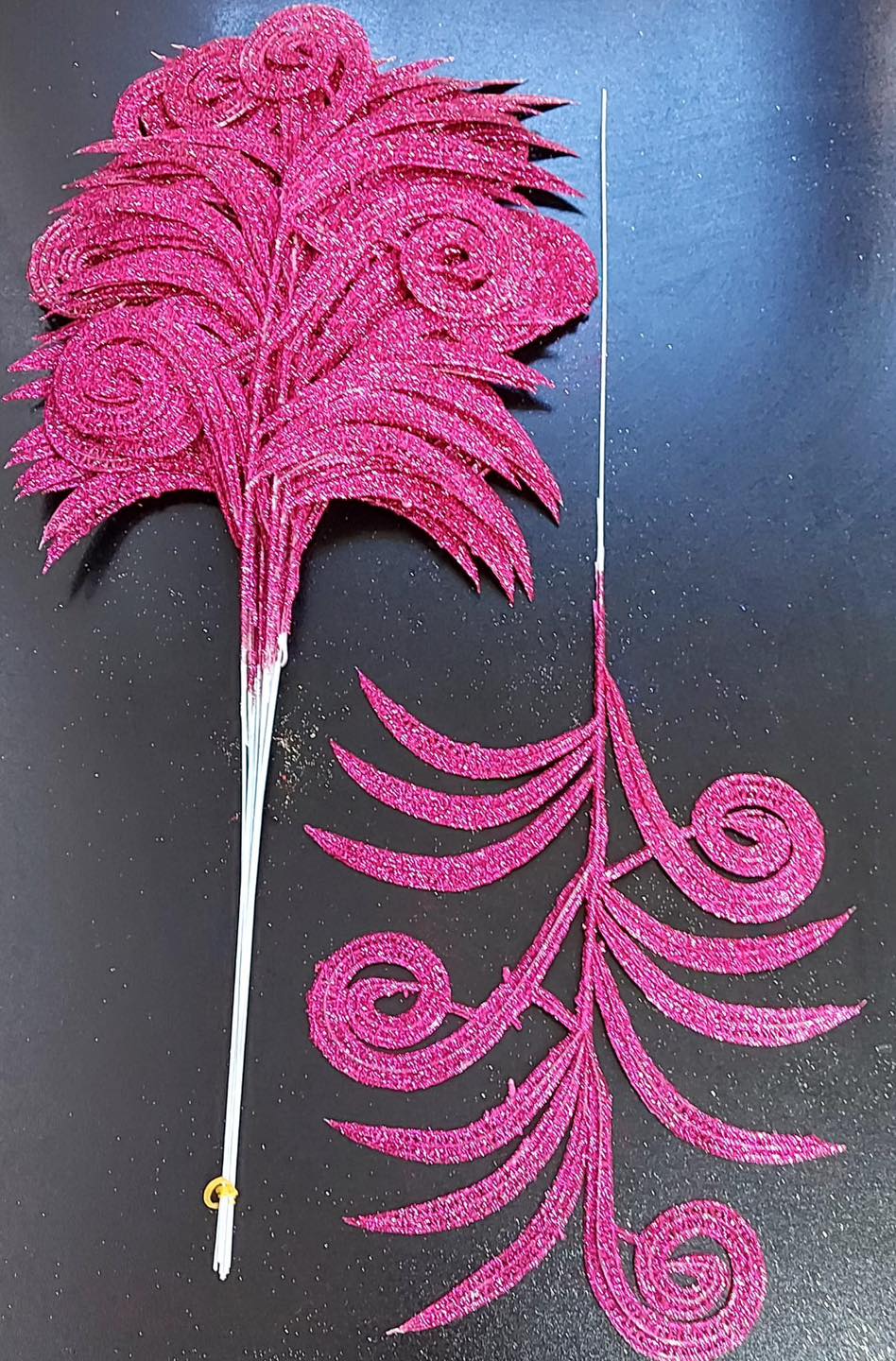 Frunze decorative roz fucsia cu sclipici - 12 buc/set