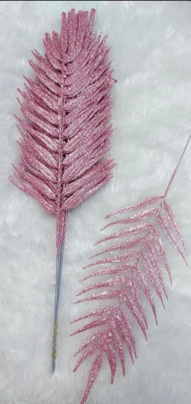 Frunze decorative roz – model exotic  cu sclipici - 12 buc/set