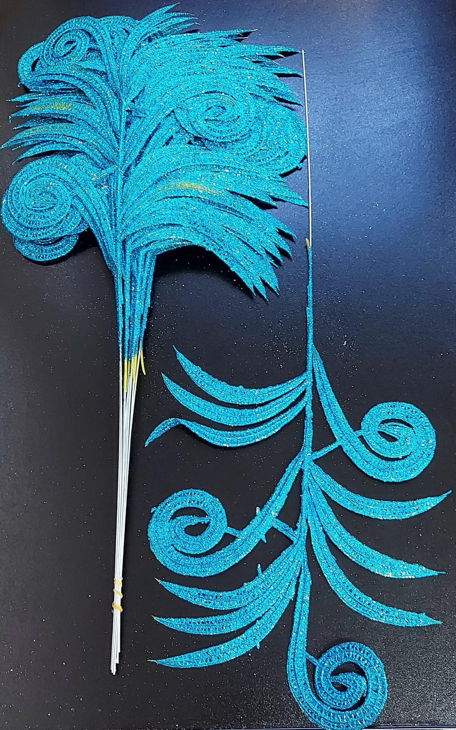 Frunze decorative turcoaz cu sclipici - 12 buc/set