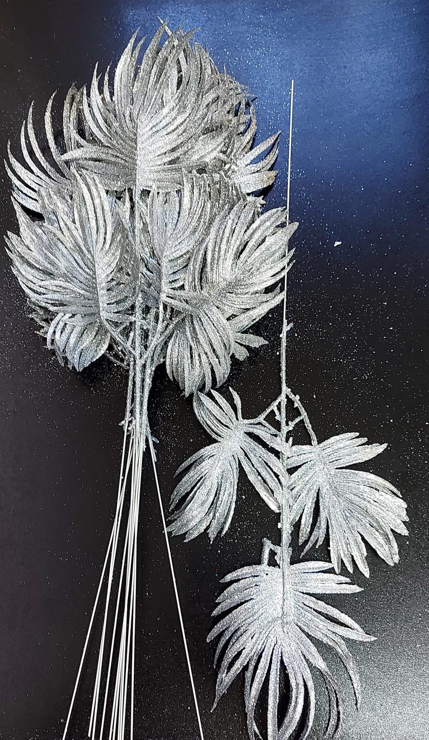 Frunze decorative palmier argintiu cu sclipici - 12 buc/set