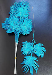 Frunze decorative palmier albastru deschis cu sclipici - 12 buc/set