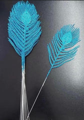 Frunze decorative pene albastre cu sclipici - 12 buc/set