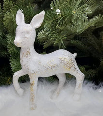 Caprioara decorativ alb cu accente aurii – 15cm