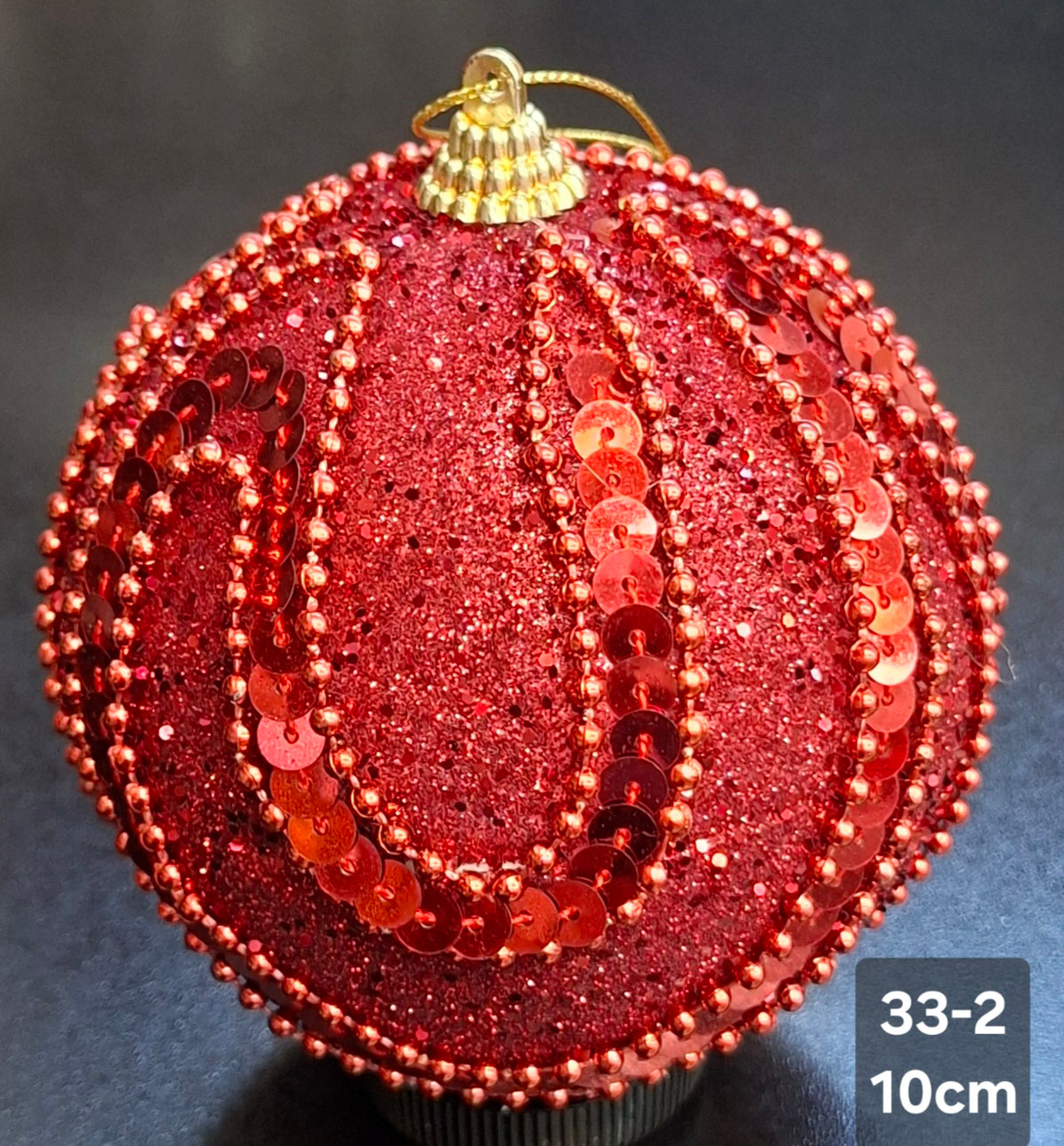 Glob de Crăciun Roșu cu Paiete și Mărgele Decorative - 10cm