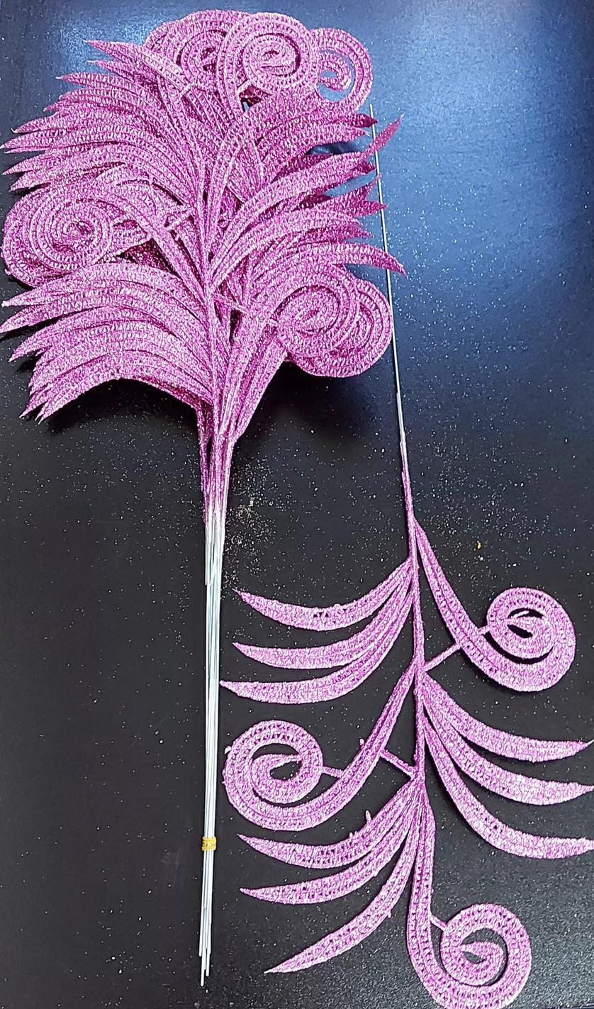 Frunze decorative mov lila cu sclipici - 12 buc/set