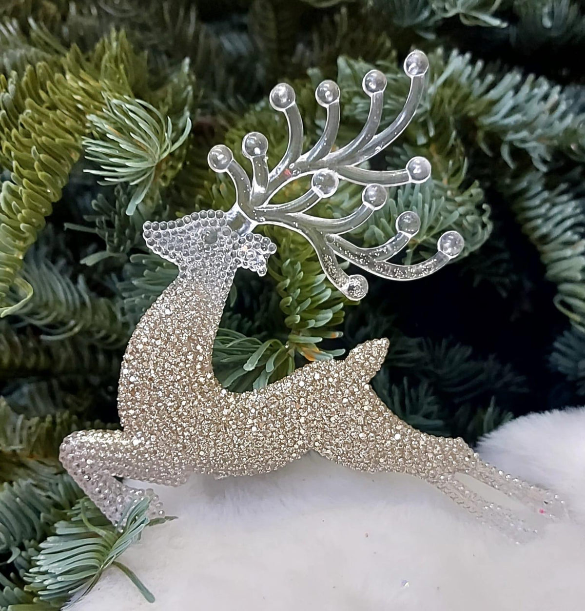 Reni decorativi argintii cu sclipici 13cm – set 10 bucăți