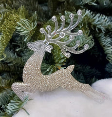 Reni decorativi argintii cu sclipici 13cm – set 10 bucăți