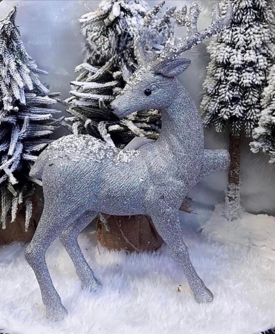 Ren decorativ argintiu cu sclipici și paiete – 45x50cm