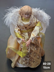 Înger decorativ Crăciun auriu cu aripi din pene - 15cm 5/set