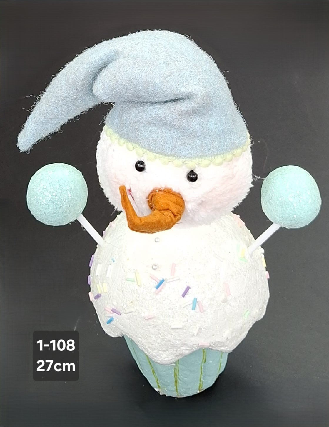 Om de Zăpadă Decorativ în Formă de Brioșă Albastră - 27cm