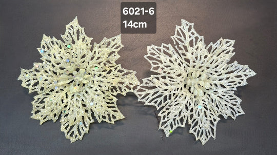 Crăciunițe decorative alb verzui cu sclipici - 14cm, set 2 bucăți