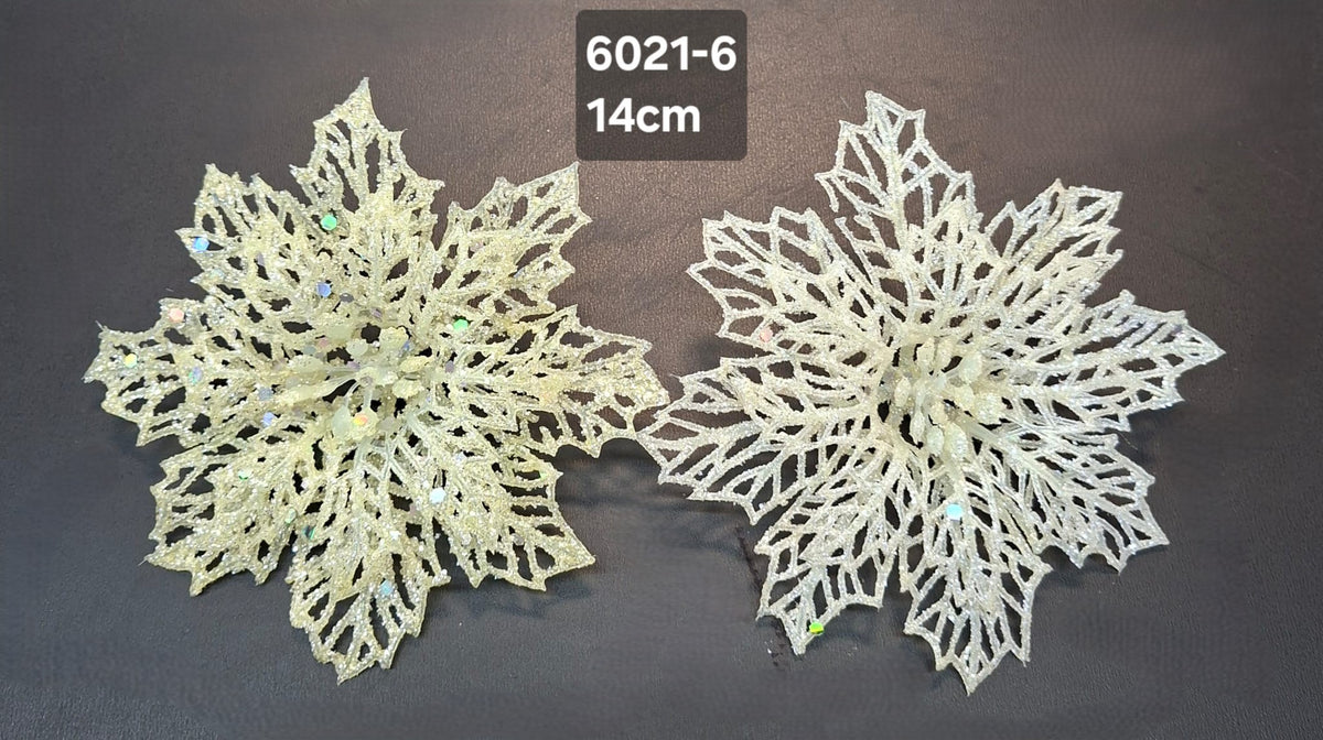 Crăciunițe decorative alb verzui cu sclipici - 14cm, set 2 bucăți