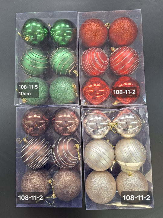 Set 6 Globuri Crăciun Decorative cu Sclipici și Linii Aurii - 10cm