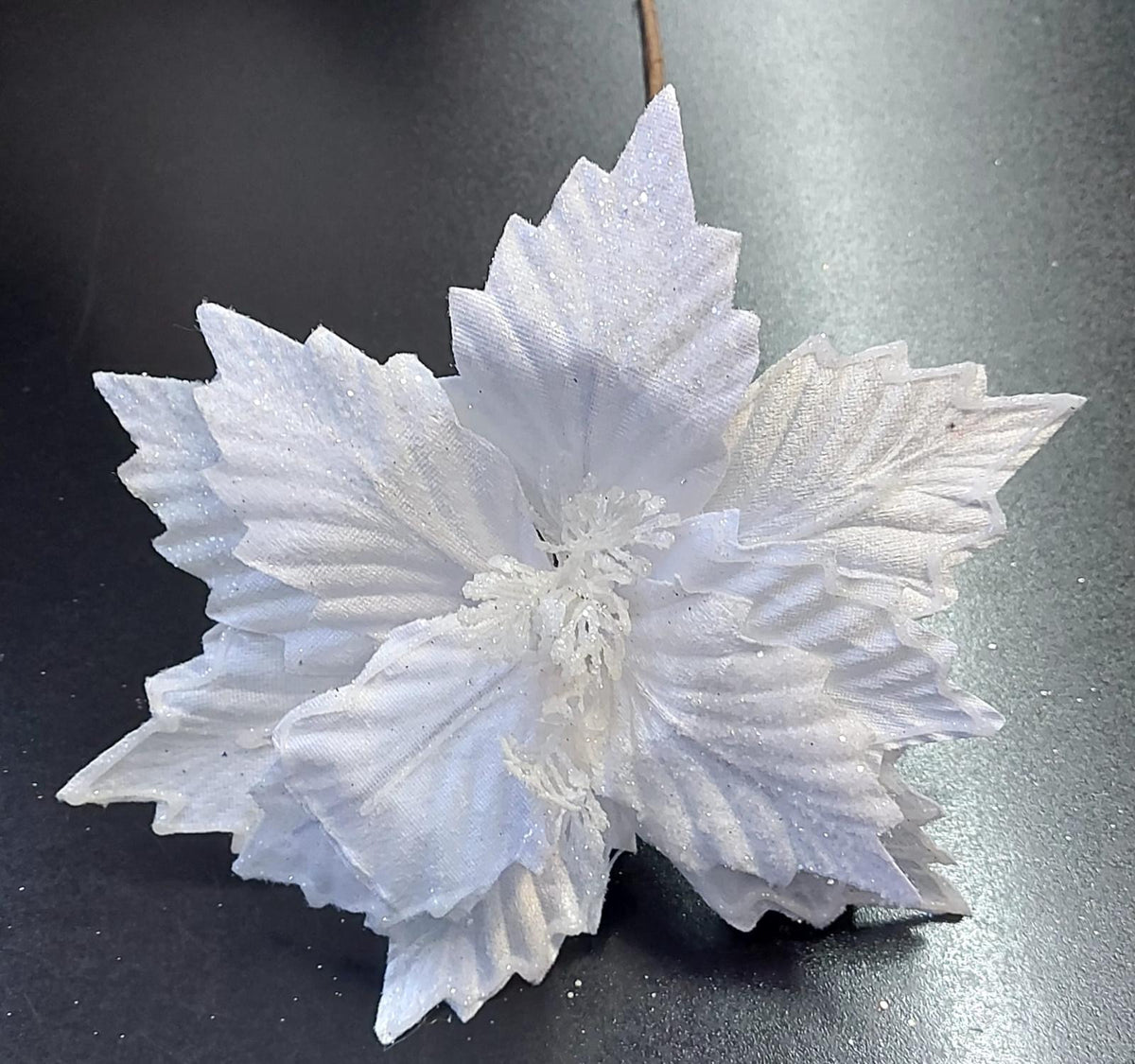 Flori Crăciun albe simple cu sclipici fin - 10/set