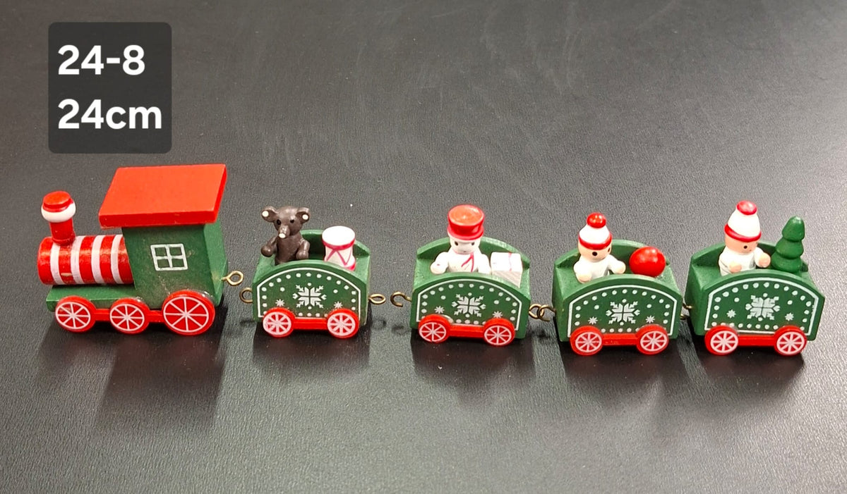 Trenuleț decorativ verde de Crăciun din lemn - 24cm