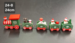 Trenuleț decorativ verde de Crăciun din lemn - 24cm