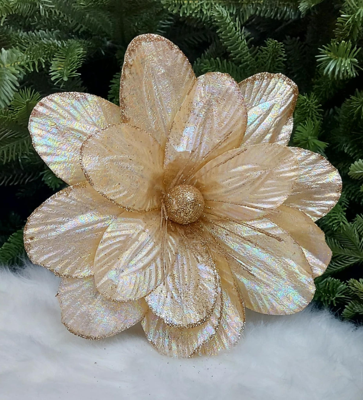 Flori Crăciun decorative champagne – ornament brad și aranjamente - 10/set