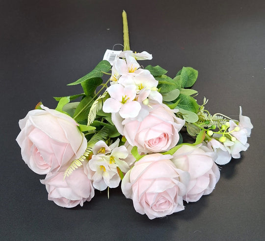 Buchet artificial cu trandafiri roz pal  – 42cm