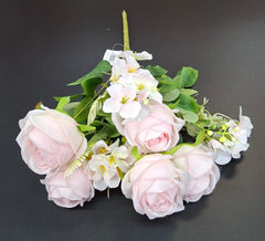 Buchet artificial cu trandafiri roz pal  – 42cm