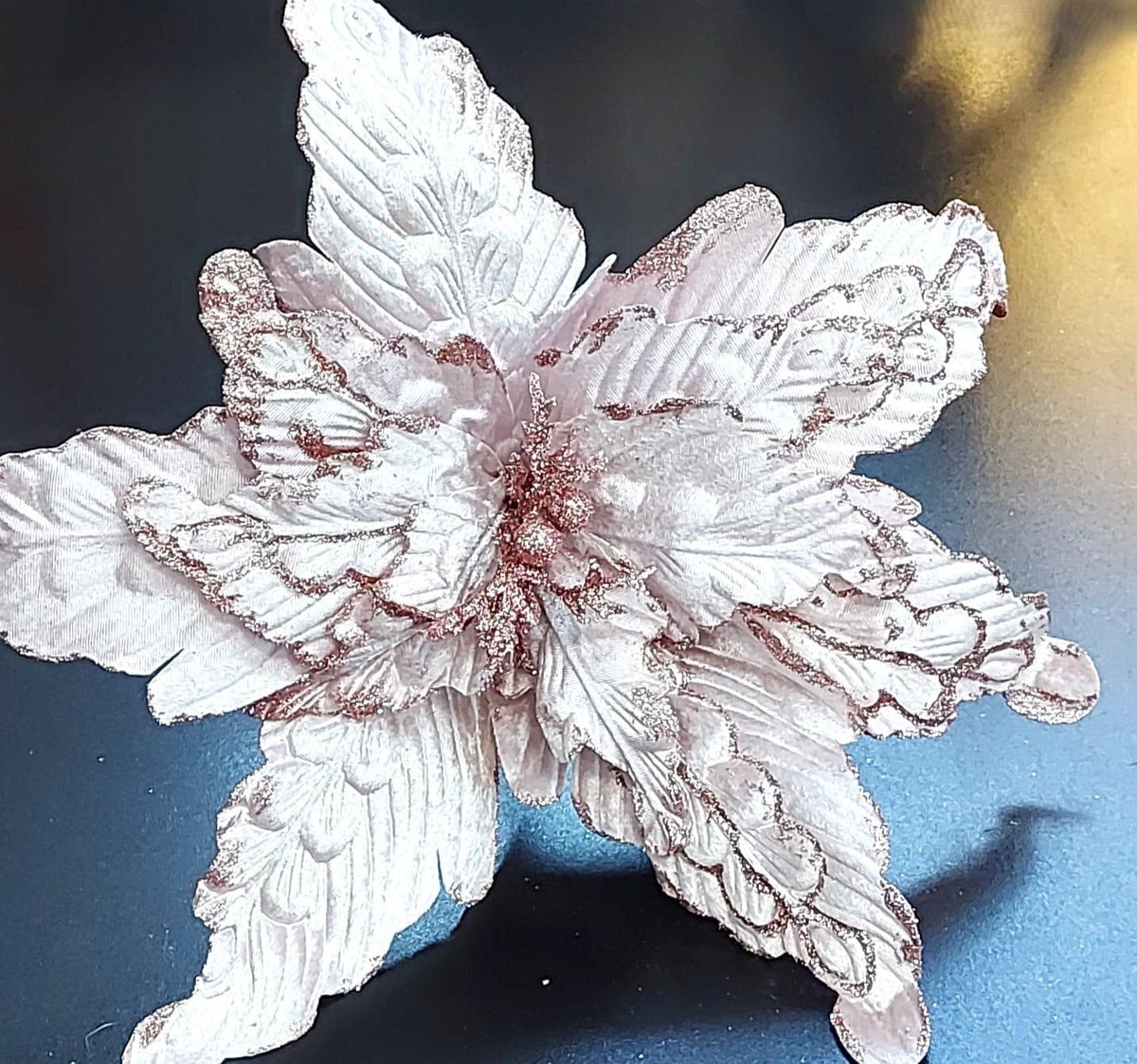 Flori Crăciun roz pudrat cu sclipici rose-gold - 10/set