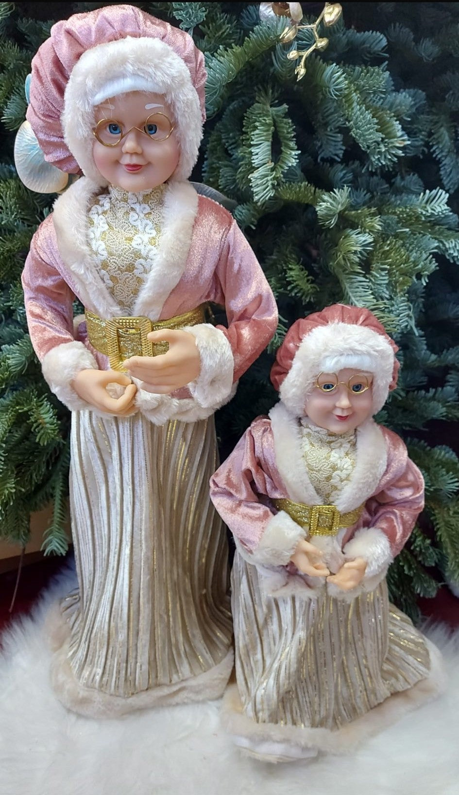 Figurină Doamna Crăciun decorativă roz cu auriu - 60/50cm