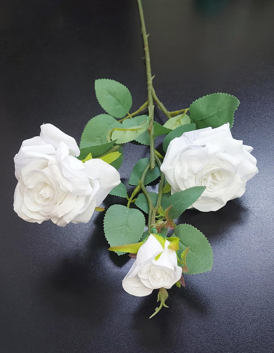 Fir Trandafir artificial alb 65cm – flori decorative realiste