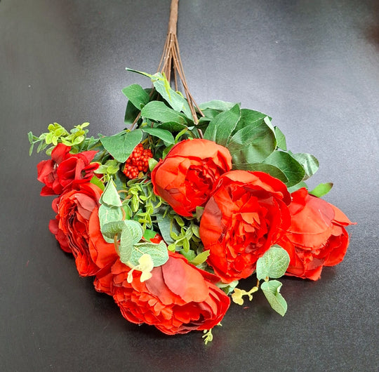 Buchet cu Bujori Rosu 49cm – Flori Artificiale din Material Textil