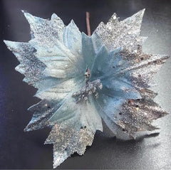 Flori Crăciun bleu-ice cu sclipici argintiu - 10/set