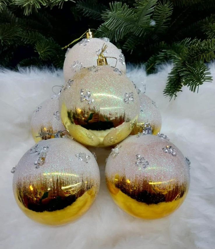 Globuri Crăciun Aurii cu Sclipici - 6/set