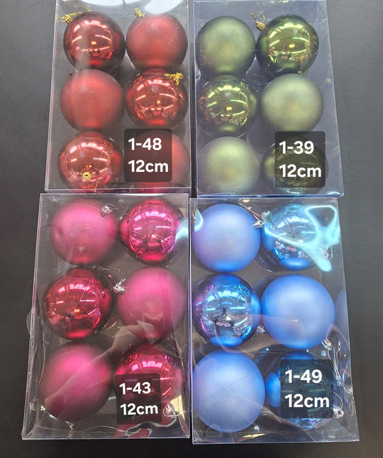 Globuri Crăciun 12cm, rosu/verde/roz/bleu - set 6 bucati