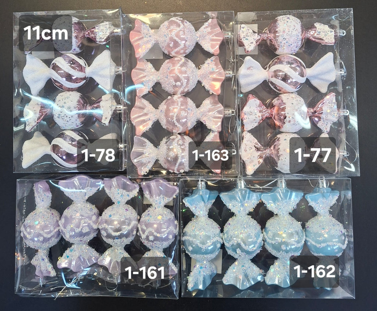 Globuri Crăciun bomboane sclipici – set 4 buc - 11cm