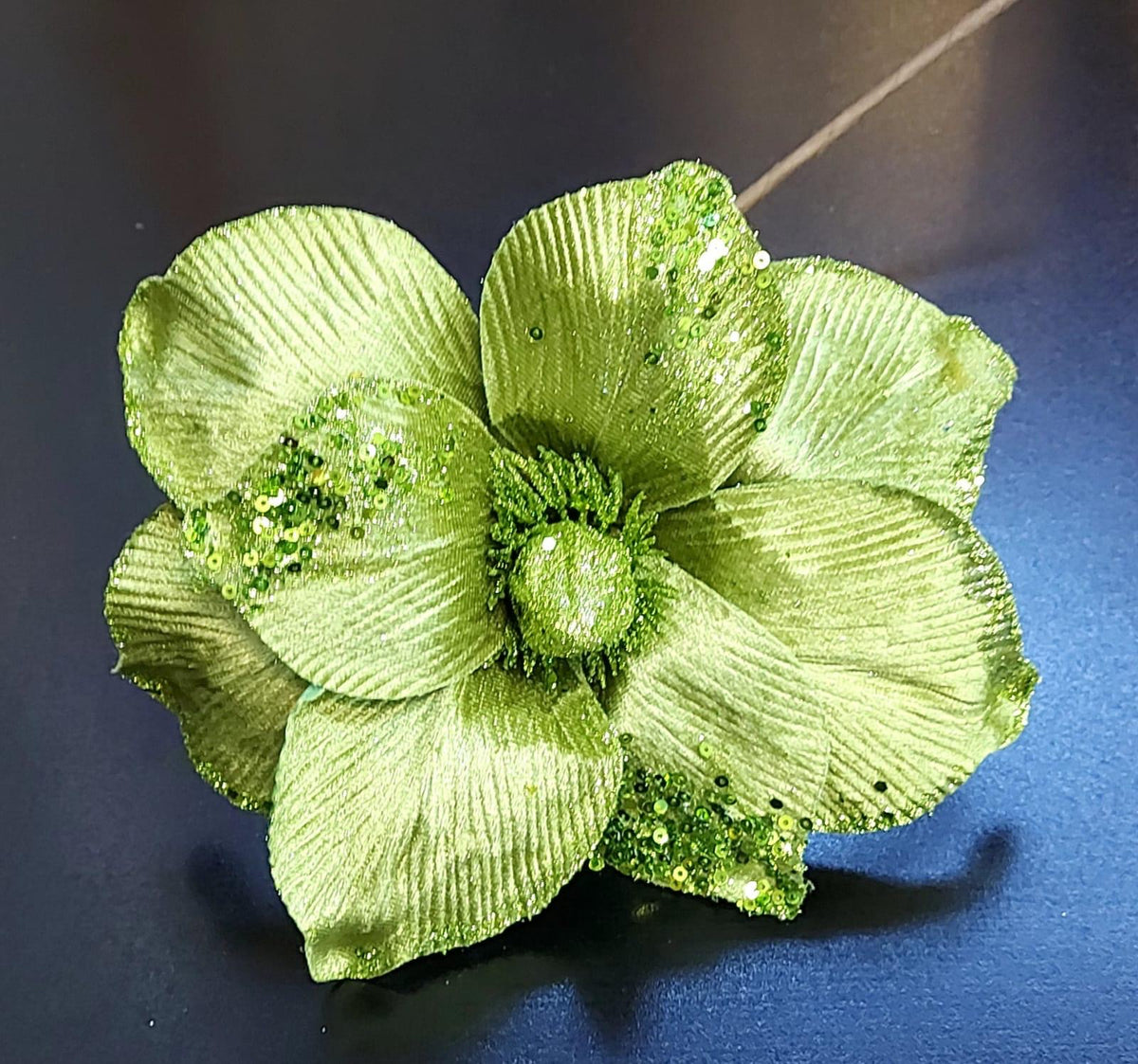 Flori Crăciun verzi cu sclipici și paiete 10/set