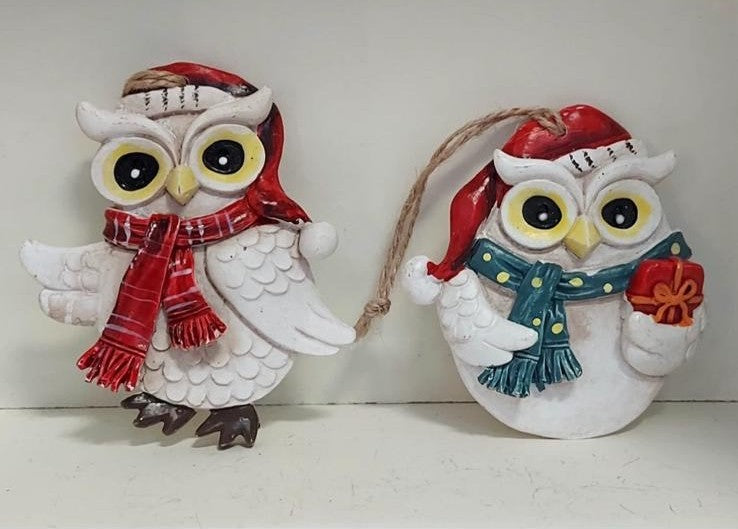 Bufnițe decorative – decor ceramic Crăciun 2/set 9cm