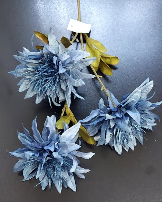 Fir de dalie artificială albastru – 3 flori mari, 60 cm