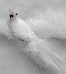 Ornament Crăciun Pasăre Albă cu Coada Lungă și Pene 10cm 10/set