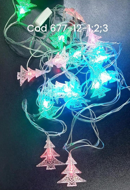 Instalație Luminoasă de Crăciun cu Brăduți, 20 LED-uri, 4 Metri – Multicolor / Galben Cald / Alb