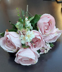 Buchet trandafiri roz pal artificiali – 49cm, tije sârmă, material textil