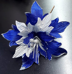 Flori Crăciun albastre și argintii cu sclipici 10/set