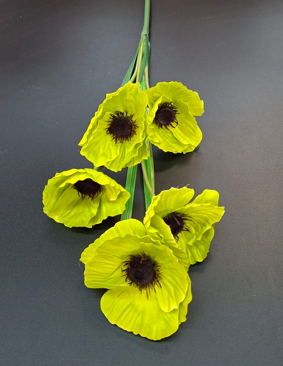 Mac artificial verde lime cu 5 flori – 95cm