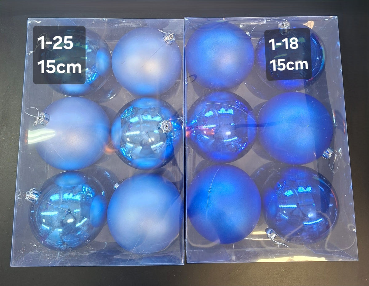 Globuri Crăciun albastru deschis/albastru inchis 15cm - set 6 bucati